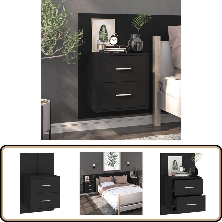 VidaXL Nachtkastje Zwart Wandgemonteerd Hout Wandlamp Nachtlamp Slaapkamer Decoratie Houten Meubels Bergruimte Tv Tafel Compact Bureau