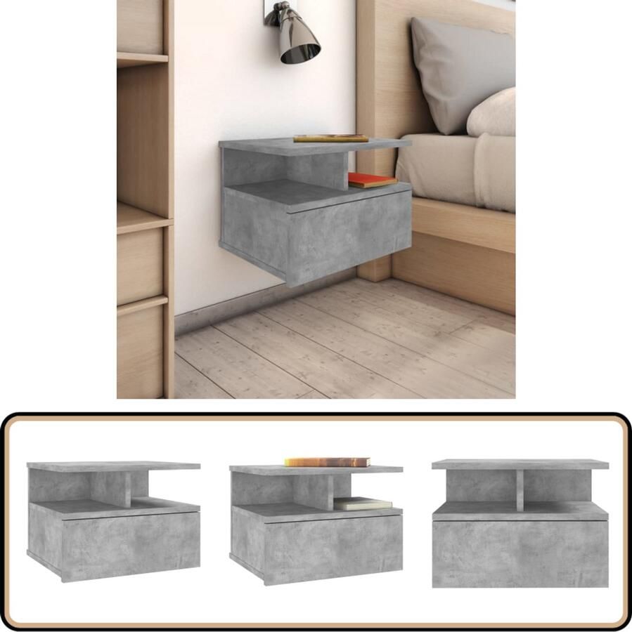 VidaXL Nachtkastje Zwevend 40x31x27 cm Betongrijs Zwevend Nachtkastje Wandkasten Beton Grijs Meubilair Houten Nachtkastje Compact Nachtkastje