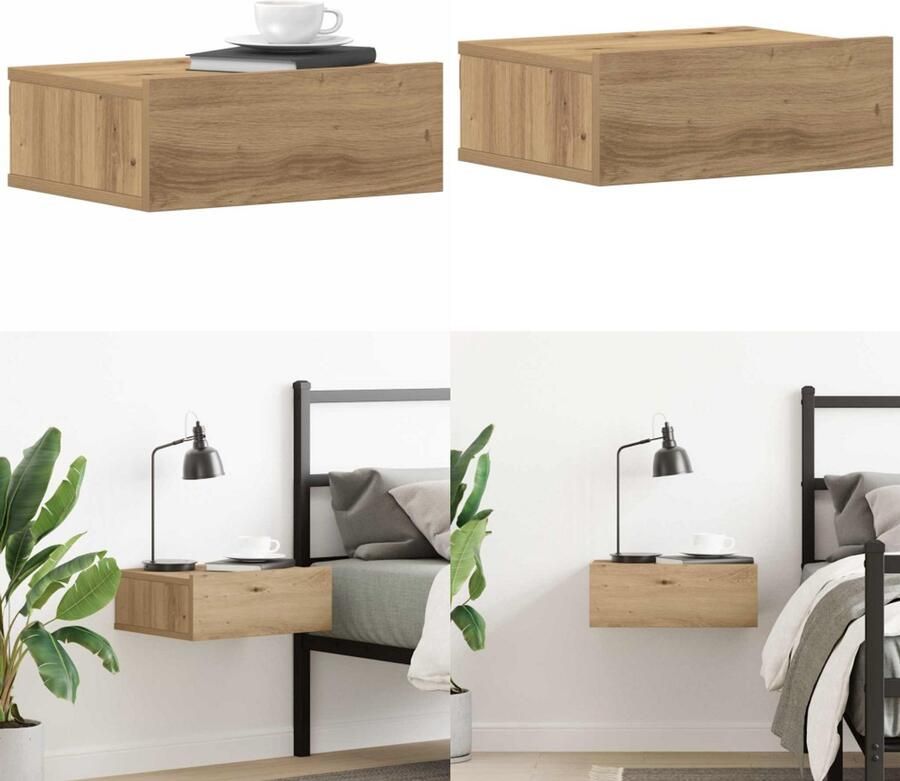 VidaXL Nachtkastje zwevend 40x32x15 cm bewerkt hout artisanaal eiken Zwevend Nachtkastje Zwevende Nachtkastje Bijzettafel Voor Slaapkamer