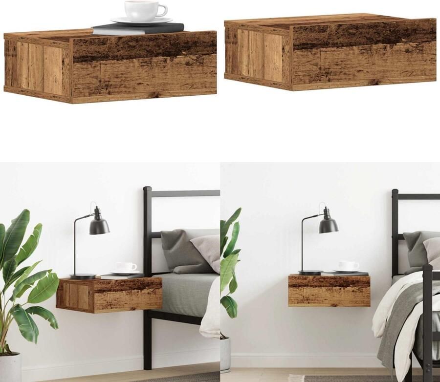 VidaXL Nachtkastje zwevend 40x32x15 cm bewerkt hout oud houtkleurig Zwevend Nachtkastje Zwevende Nachtkastje Bijzettafel Voor Slaapkamer