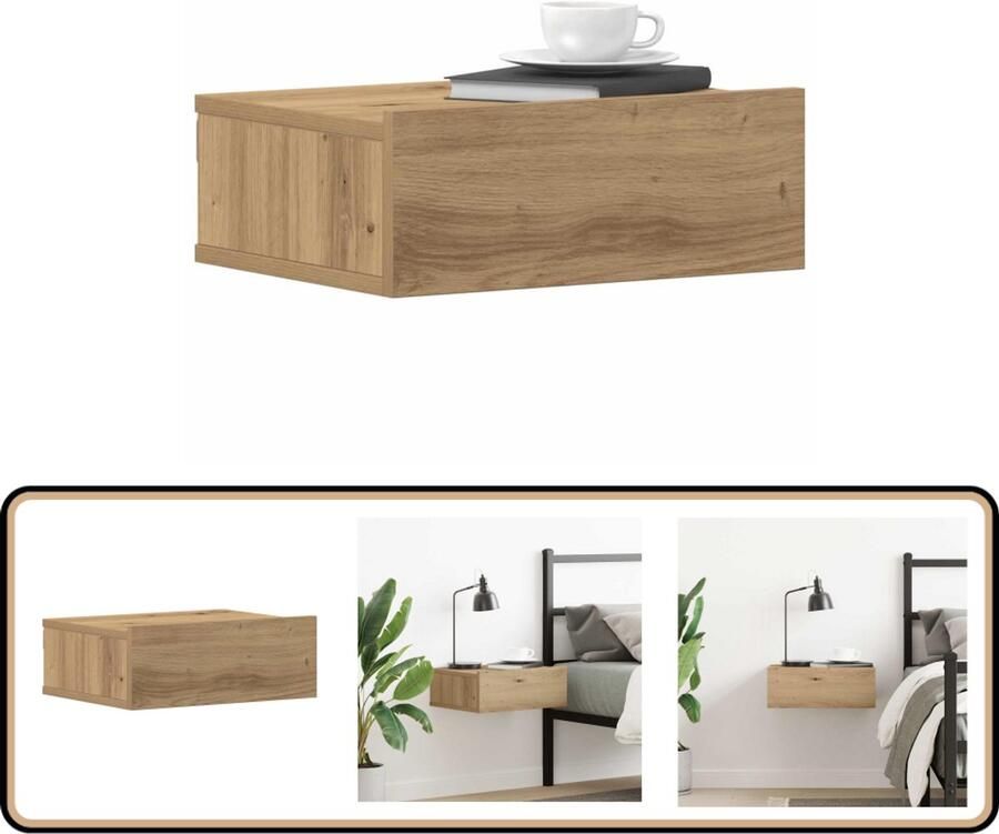 VidaXL Nachtkastje Zwevend 40x32x15 cm Eikenhout Zwevend Nachtkastje Zwevende Nachtkastje Bijzettafel Voor Slaapkamer