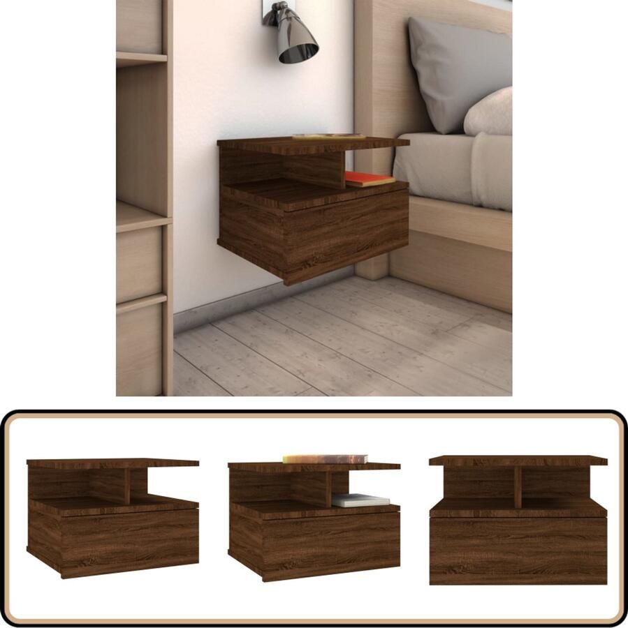 VidaXL Nachtkastje Zwevend Bruin eiken 40x31x27 cm Zwevend Nachtkastje Slaapkamer Meubilair Opbergmeubelen Compact Meubel Houten Nachtkastje Bruine Eiken Kleur