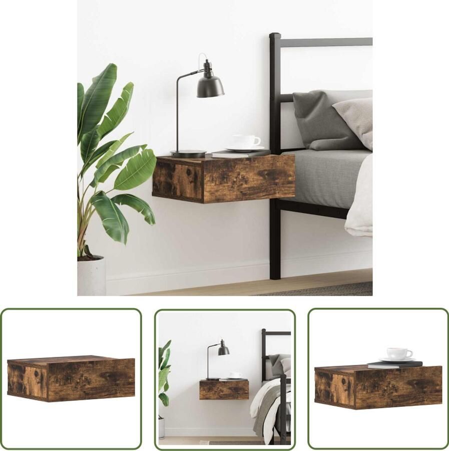 The Living Store Zwevend Nachtkastje Gerookt Eiken Compacte Opbergoplossing 40x30x15 cm Zwevend Nachtkastje Houten Nachtkastje Compact Nachtkastje Bergruimte - Foto 2