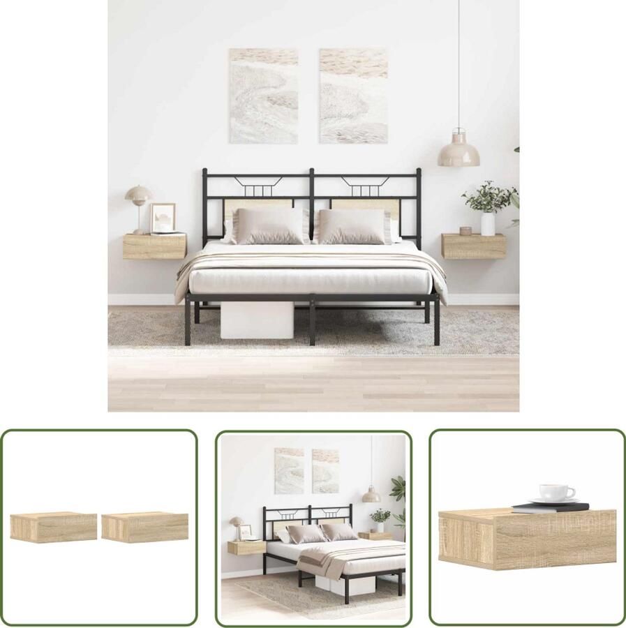 The Living Store Zwevend Nachtkastje Sonoma Eiken 40 x 30 x 15 cm Met lade Wandmontage 2 stuks Zwevende Nachtkastje Salontafel Woonkamer Meubilair Hout Meubel - Foto 2