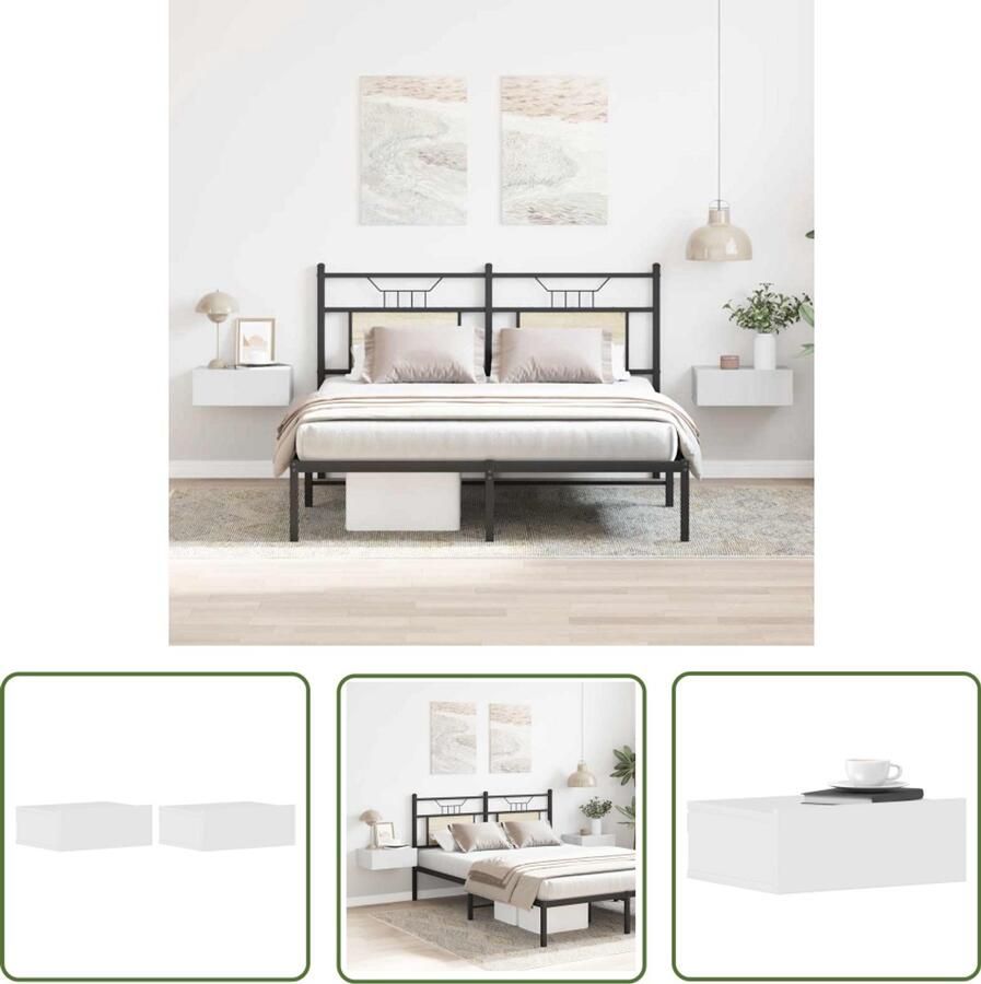 The Living Store Zwevende nachtkastjes Hoogglans wit 40 x 30 x 15 cm Bewerkt hout Zwevende Nachtkastjes Nachtkastje Nachtkast Houten Nachtkastje Witte Nachtkast - Foto 2