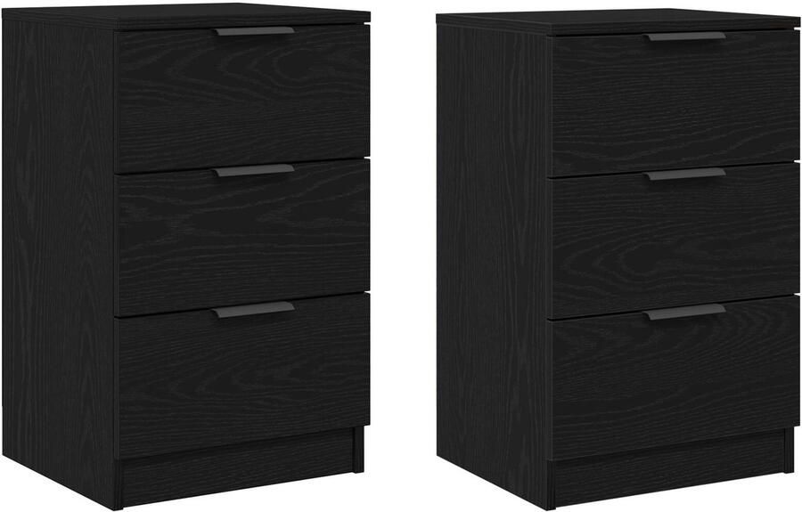 VidaXL Nachtkastjes 2-pack Zwart Eiken 40x65x65 cm Gemaakt van Bewerkt Hout