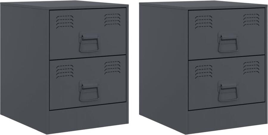 VidaXL -Nachtkastjes-2-st-34 5x39x44-cm-staal-antracietkleurig