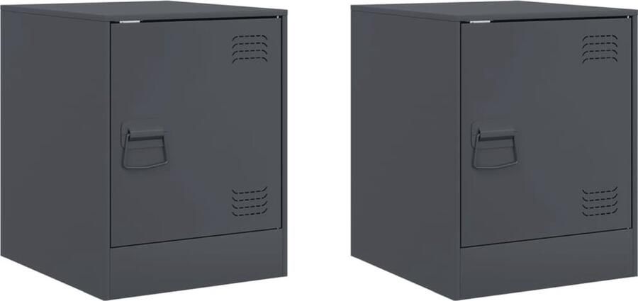 VidaXL -Nachtkastjes-2-st-34 5x39x44-cm-staal-antracietkleurig
