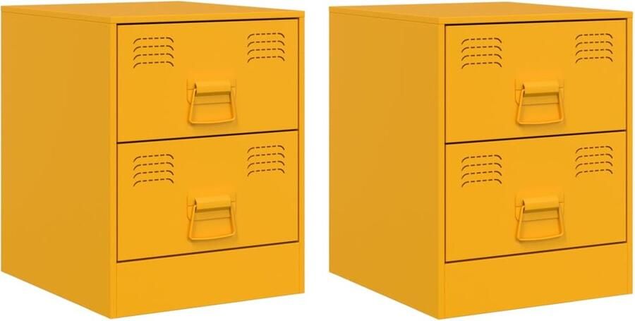VidaXL -Nachtkastjes-2-st-34 5x39x44-cm-staal-geel