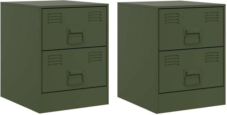The Living Store Nachtkastjes 2 st 34 5x39x44 cm staal groen Nachtkastje Staalkasten Groene Kasten Nachtkastjes Set Opbergkasten - Foto 2