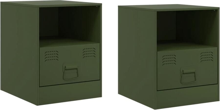 VidaXL -Nachtkastjes-2-st-34 5x39x44-cm-staal-olijfgroen