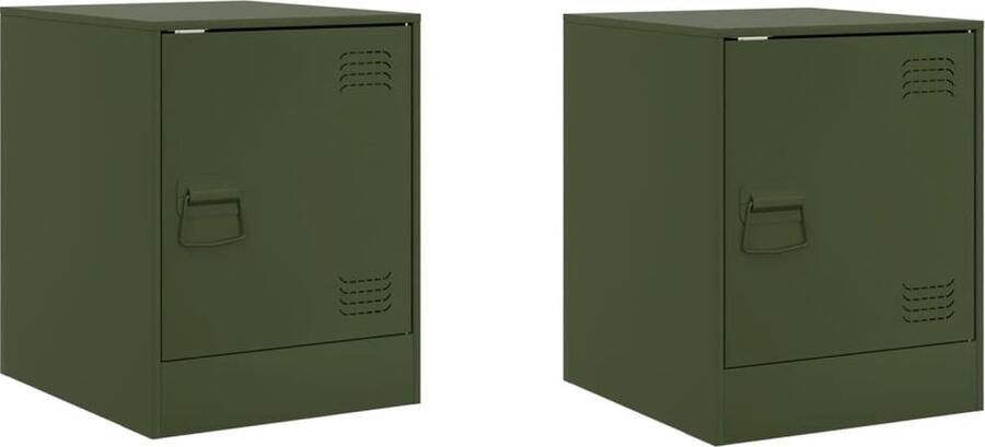 VidaXL -Nachtkastjes-2-st-34 5x39x44-cm-staal-olijfgroen
