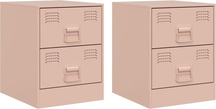 VidaXL -Nachtkastjes-2-st-34 5x39x44-cm-staal-roze