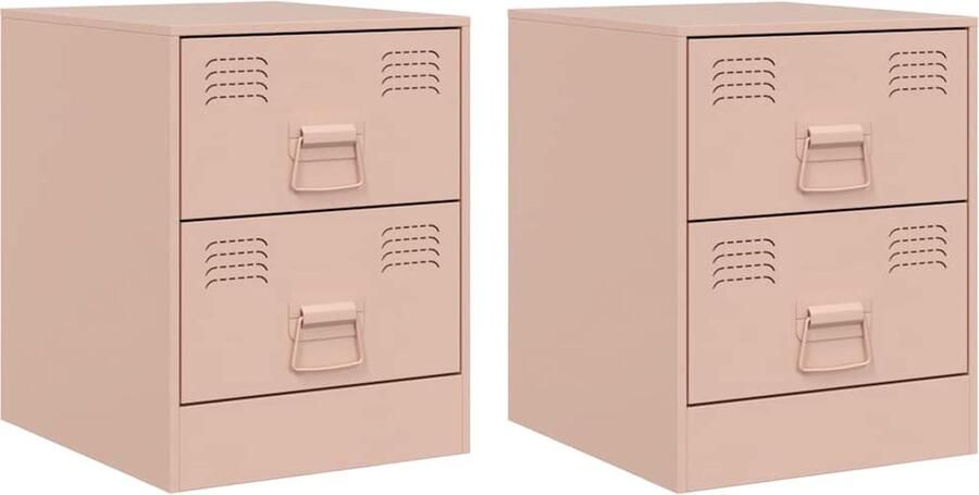 VidaXL Nachtkastjes 2 stuks Staal Roze Nachtkastje Nachtkastjes Nacht Kastje