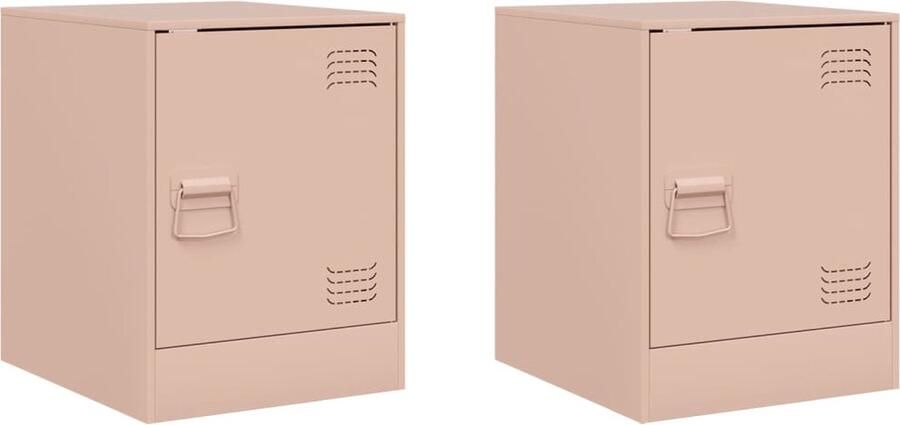 VidaXL -Nachtkastjes-2-st-34 5x39x44-cm-staal-roze