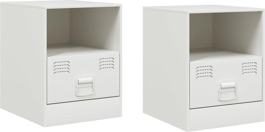 VidaXL -Nachtkastjes-2-st-34 5x39x44-cm-staal-wit - Foto 2