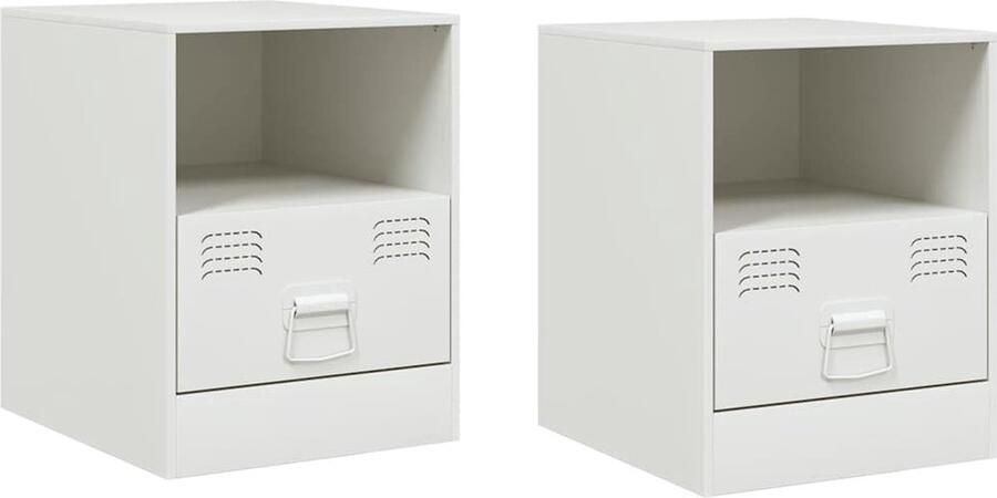 VidaXL Nachtkastjes Set van 2 Staal Wit Nachtkastje Nachtkastjes Bijzettafel Wandkastje