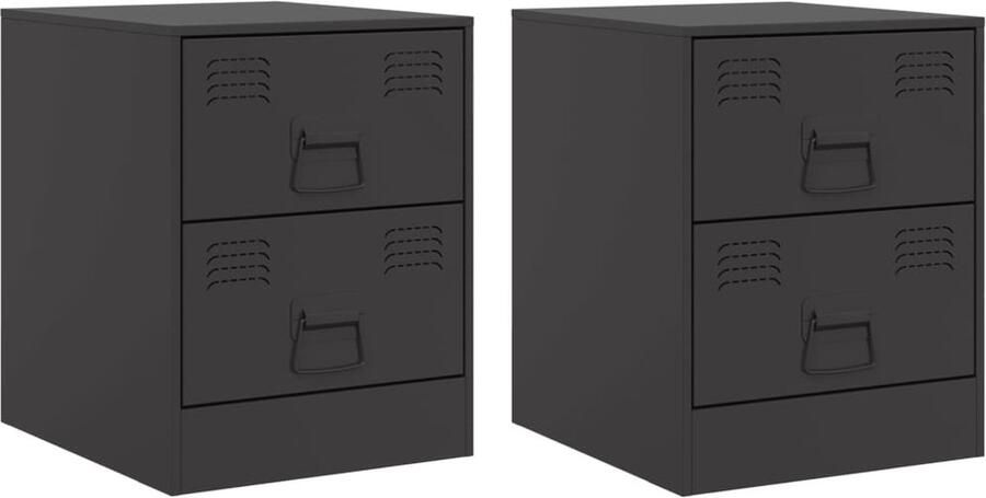 VidaXL -Nachtkastjes-2-st-34 5x39x44-cm-staal-zwart