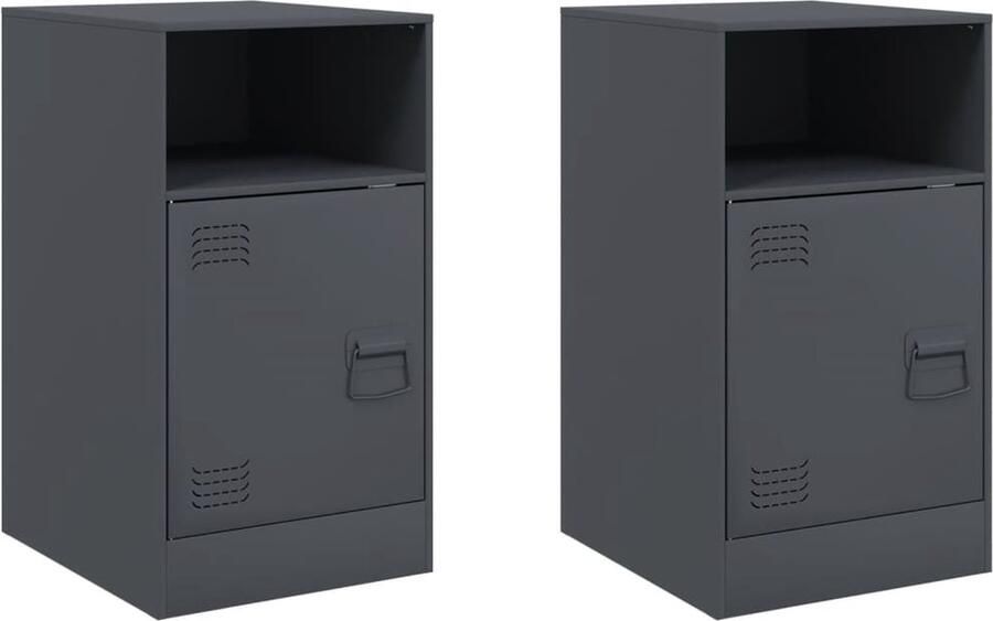 VidaXL -Nachtkastjes-2-st-34 5x39x62-cm-staal-antracietkleurig
