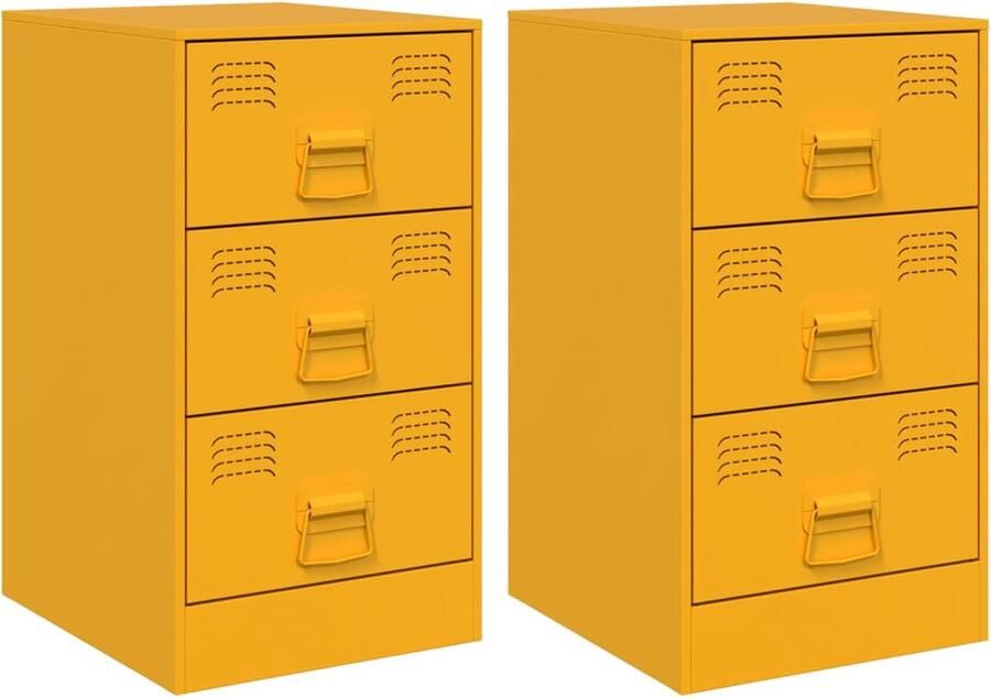 VidaXL -Nachtkastjes-2-st-34 5x39x62-cm-staal-mosterdgeel