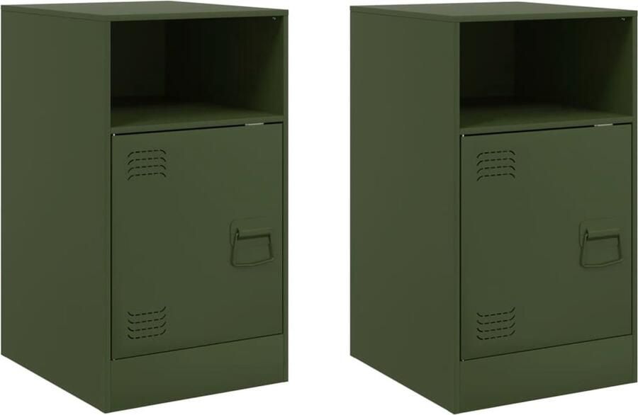 VidaXL -Nachtkastjes-2-st-34 5x39x62-cm-staal-olijfgroen
