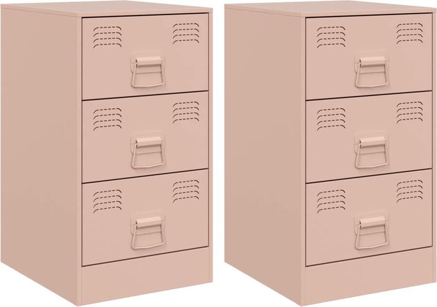 VidaXL -Nachtkastjes-2-st-34 5x39x62-cm-staal-roze