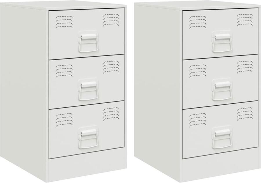 VidaXL -Nachtkastjes-2-st-34 5x39x62-cm-staal-wit