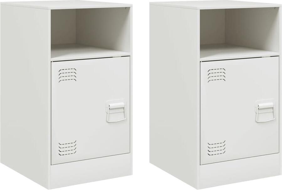 VidaXL Nachtkastjes 2 stuks 34 5x39x62 cm Wit Staal Nachtkastje Nachtkastjes Bijzettafel Wandkastje - Foto 2