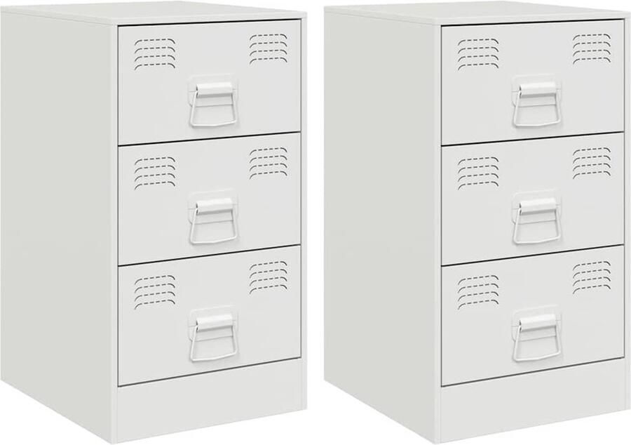VidaXL Nachtkastjes 2 stuks Staal Wit 34 5x39x62 cm Nachtkastje Nachtkastjes Bijzettafel Wandkastje - Foto 2