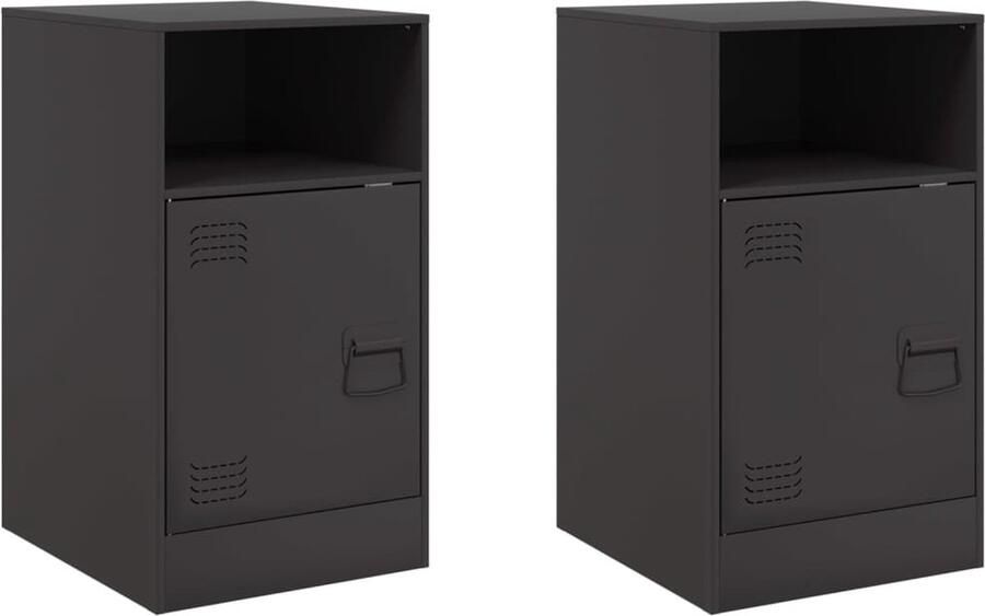 VidaXL -Nachtkastjes-2-st-34 5x39x62-cm-staal-zwart