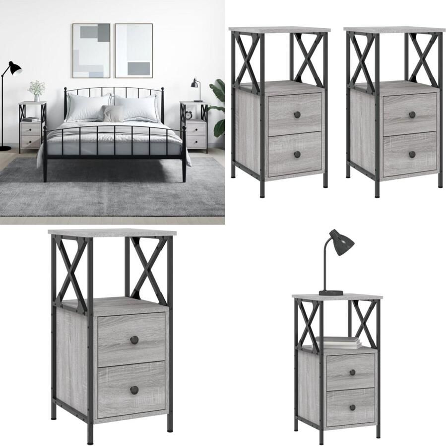 VidaXL Nachtkastjes 2 st 34x35 5x70 cm bewerkt hout grijs sonoma eiken Nachtkastje Nachtkastjes Kast Slaapkamermeubel
