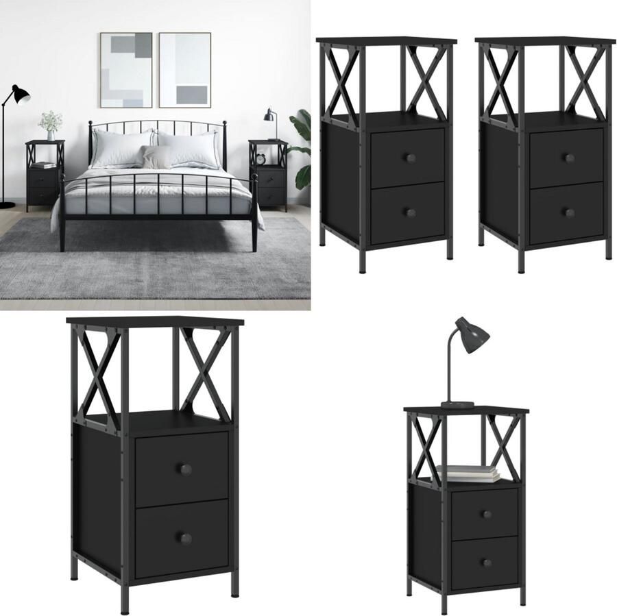 VidaXL Nachtkastjes 2 st 34x35 5x70 cm bewerkt hout zwart Nachtkastje Nachtkastjes Kast Slaapkamermeubel