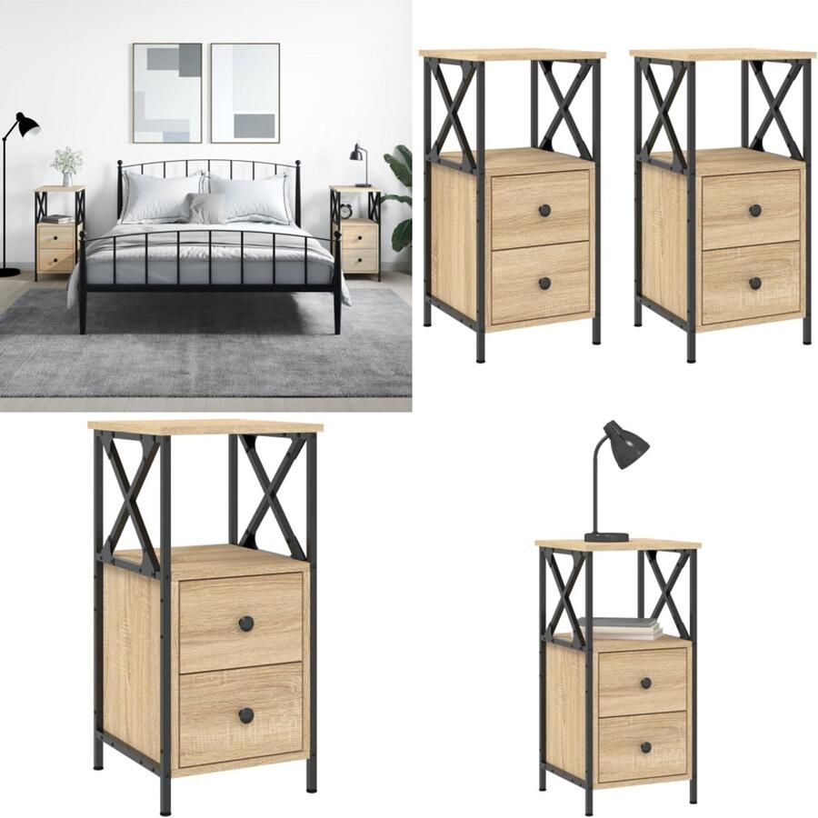 VidaXL Nachtkastjes 2 st 34x35 5x70 cm sonoma eikenkleurig Nachtkastje Nachtkastjes Kast Slaapkamermeubel