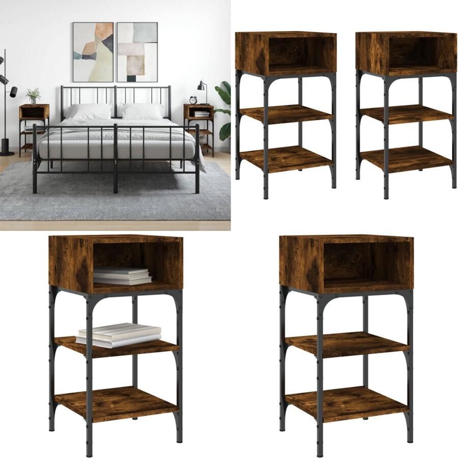 VidaXL Nachtkastjes 2 st 35x34 5x70 cm bewerkt hout gerookt eikenkleur Nachtkastje Nachtkastjes Kast Bijzettafeltje