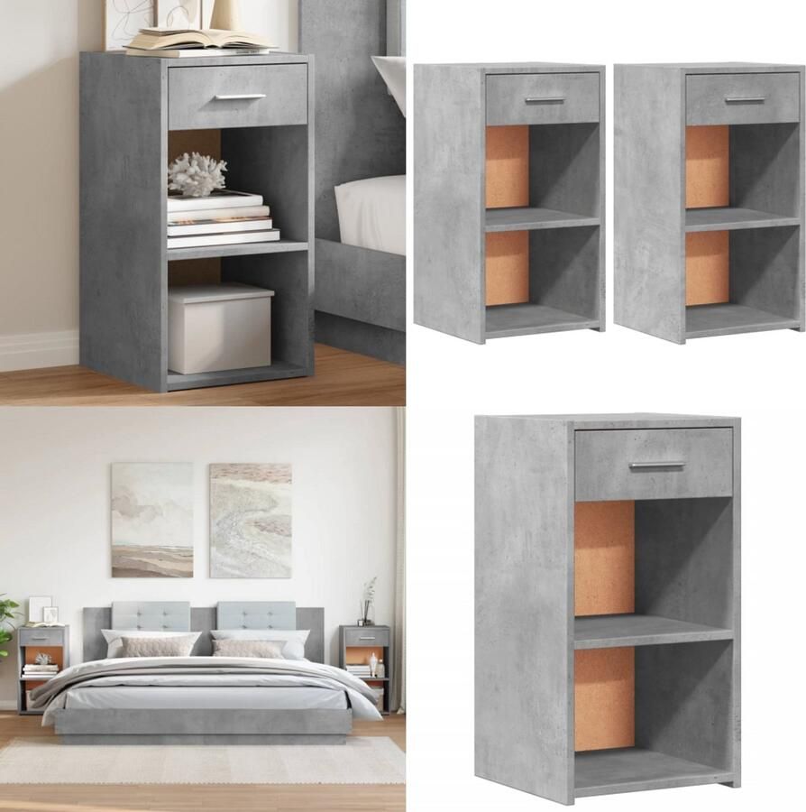 The Living Store Nachtkastjes 2 st 35x34x65 cm bewerkt hout betongrijs Nachtkastje Betonnen Look Houten Meubel Slaapkamervloerisdecoratie Opbergkast - Foto 3