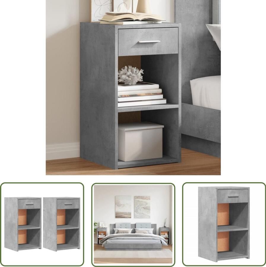 The Living Store Nachtkastjes 2 st 35x34x65 cm bewerkt hout betongrijs Nachtkastje Betonnen Look Houten Meubel Slaapkamervloerisdecoratie Opbergkast - Foto 2