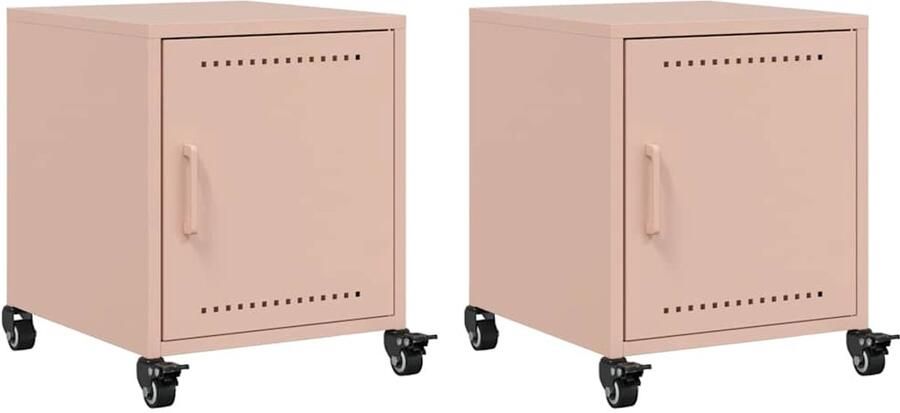 The Living Store Nachtkastjes 2 st 36x39x43 5 cm staal roze Nachtkastjes Rozenkleurige Nachtkastjes Metalen Nachtkastjes Koudgewalst Staal Nachtkastjes Set - Foto 2