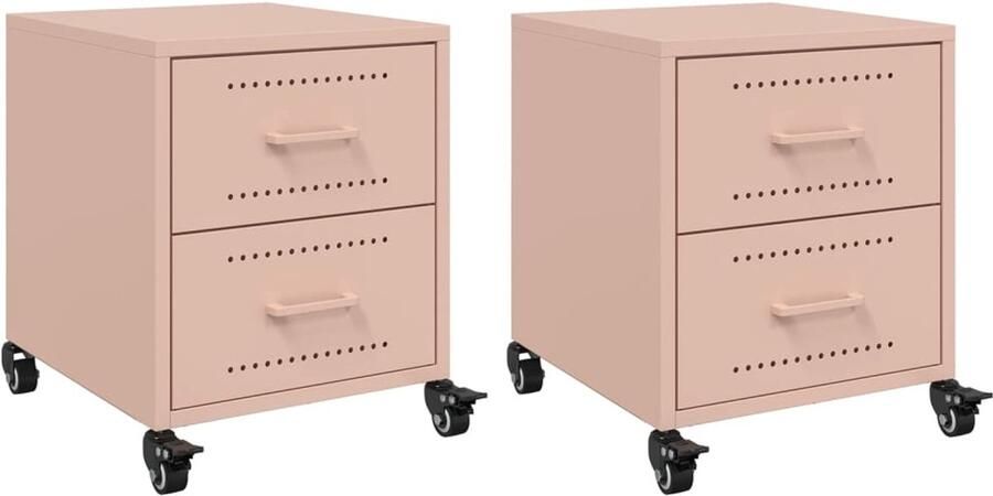 The Living Store Nachtkastjes 2 st 36x39x43 5 cm staal roze Nachtkastjes Rozenkleurige Nachtkastjes Metalen Nachtkastjes Koudgewalst Staal Nachtkastjes Met Lade - Foto 2