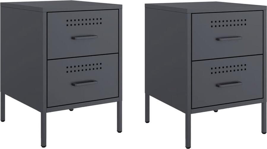 VidaXL Nachtkastjes 2 st 36x39x50 5 cm staal antracietkleurig