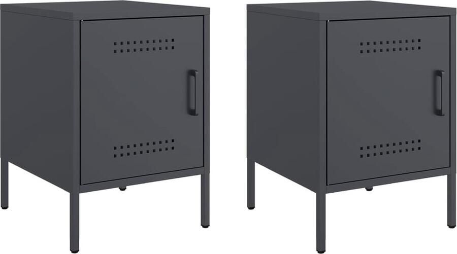 VidaXL Nachtkastjes 2 st 36x39x50 5 cm staal antracietkleurig