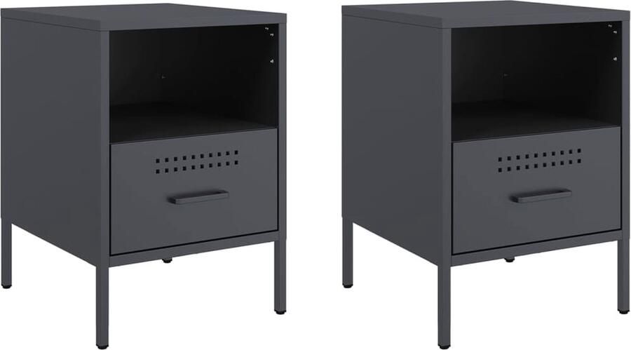 VidaXL Nachtkastjes 2 st 36x39x50 5 cm koudgewalst staal antraciet