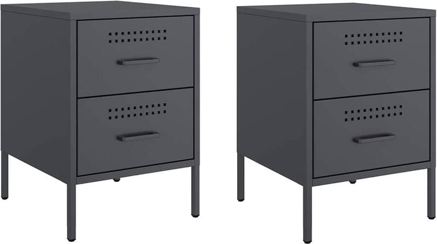 VidaXL Nachtkastjes 2 st 36x39x50 5 cm staal antracietkleurig