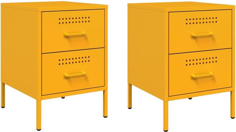 VidaXL Nachtkastjes 2 st 36x39x50 5 cm staal mosterdgeel - Foto 2