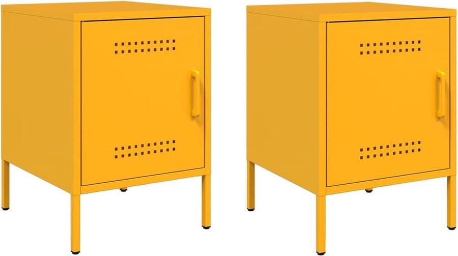 VidaXL Nachtkastjes 2 st 36x39x50 5 cm staal mosterdgeel