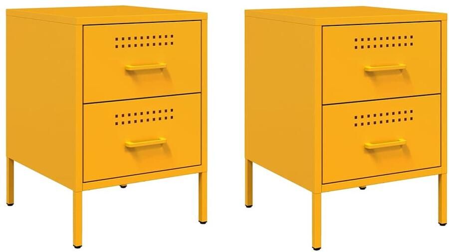 VidaXL Nachtkastjes 2 st 36x39x50 5 cm staal mosterdgeel