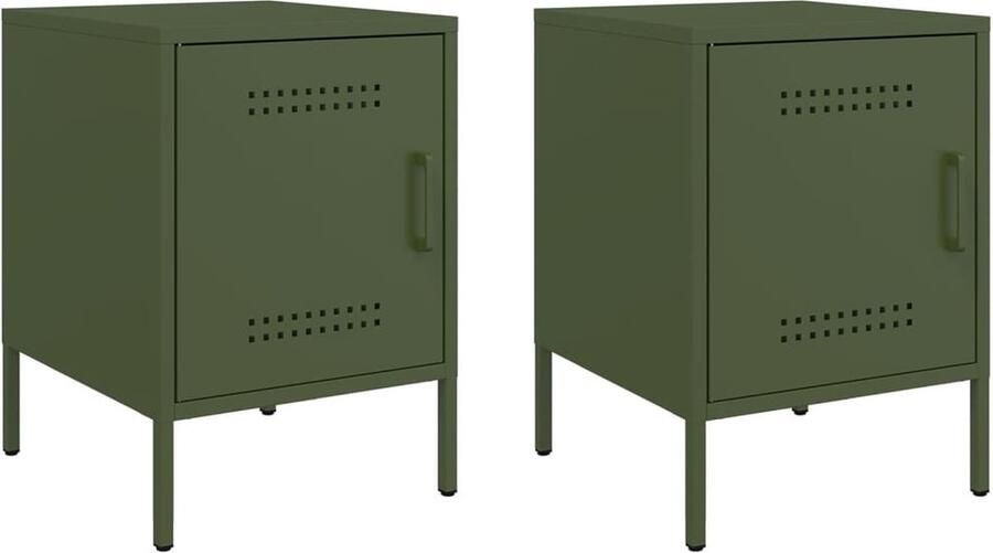 VidaXL Nachtkastjes 2 st 36x39x50 5 cm staal olijfgroen
