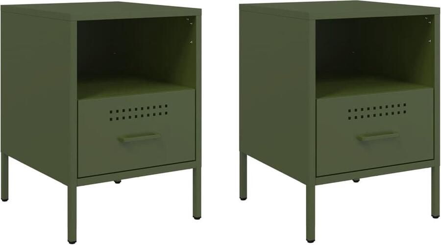 VidaXL Nachtkastjes 2 st 36x39x50 5 cm koudgewalst staal olijfgroen