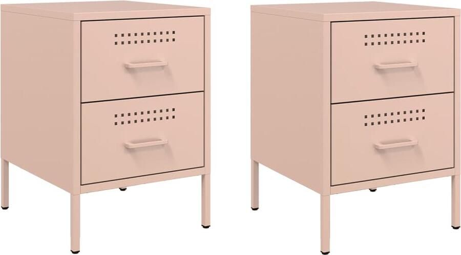 VidaXL Nachtkastjes 2 st 36x39x50 5 cm staal roze