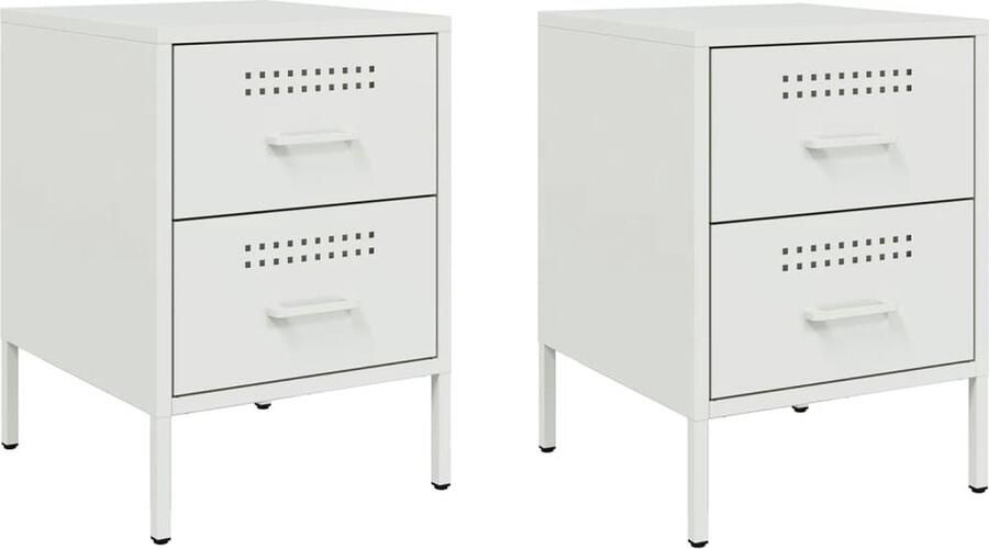 VidaXL Nachtkastjes 2 st 36x39x50 5 cm staal wit