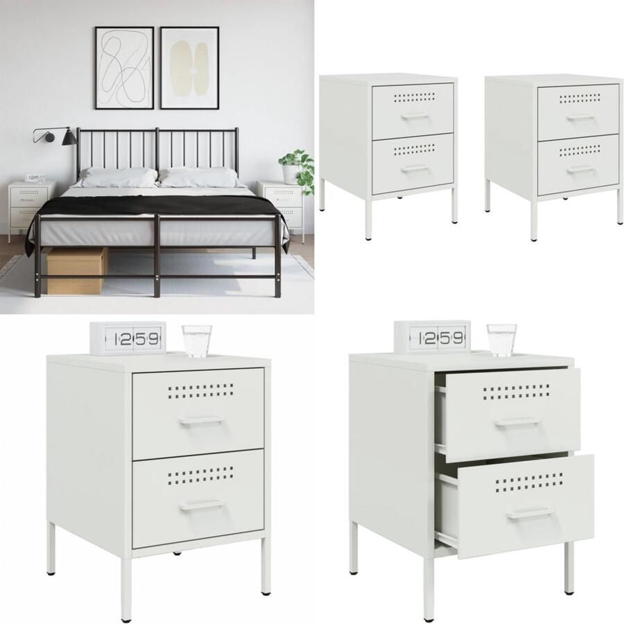 VidaXL Nachtkastjes 2 st 36x39x50 5 cm staal wit Nachtkastje Nachtkastjes Bijzettafel Wandkastje